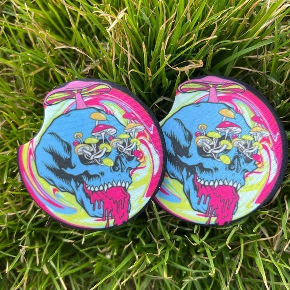 Mushroom Skull Coaster Set | Skull Car Accessories | Car Decor - Picture 4 of 10